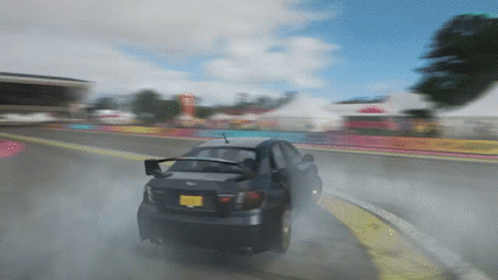 A Car With A New York License Plate Is Drifting On A Road GIF