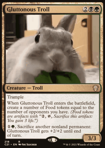 A Card That Has A Picture Of A Rabbit On It Called Gluttonous Troll GIF