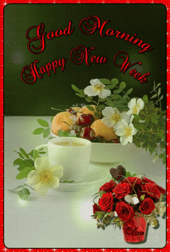 A Card That Says Good Morning Happy New Week On It GIF