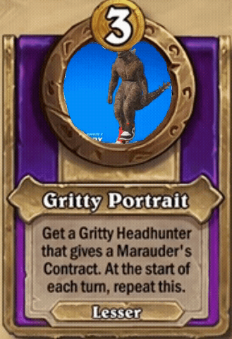 A Card That Says Gritty Portrait With A Picture Of A Monster GIF