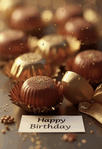 A Card That Says Happy Birthday Is Next To A Chocolate GIF
