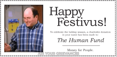 A Card That Says Happy Festivus With A Picture Of George Costanza GIF