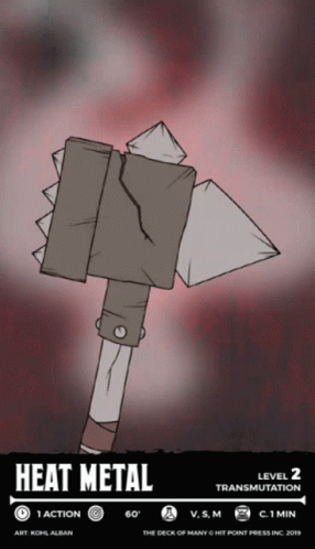 A Card That Says Heat Metal Level 2 Transmutation On It GIF