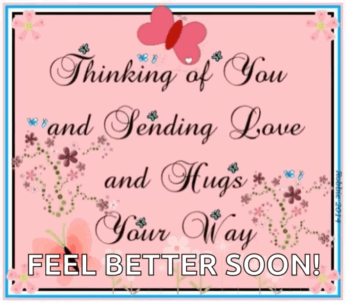 A Card That Says " Thinking Of You And Sending Love And Hugs Your Way " GIF