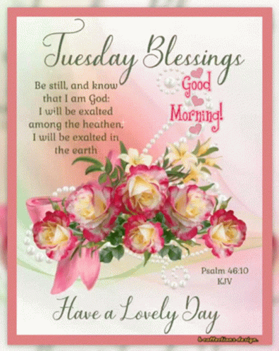 A Card That Says Tuesday Blessings Good Morning GIF