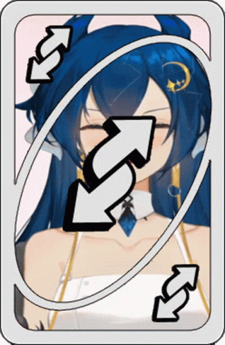 A Card With A Blue Haired Anime Girl With Arrows Pointing To Her Face GIF