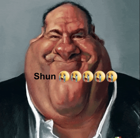 A Caricature Of A Man With The Word Shun Written On It GIF