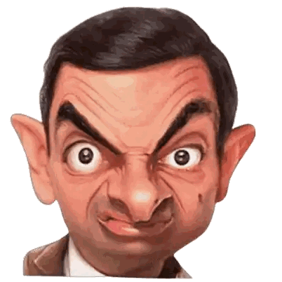 a caricature of mr bean making a funny face with big eyes