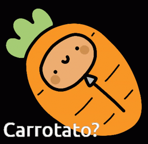 A Carrot With A Stick Sticking Out Of It With Carrotato Written Below It GIF
