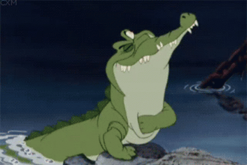 A Cartoon Alligator Is Standing On A Rock With Its Mouth Open GIF