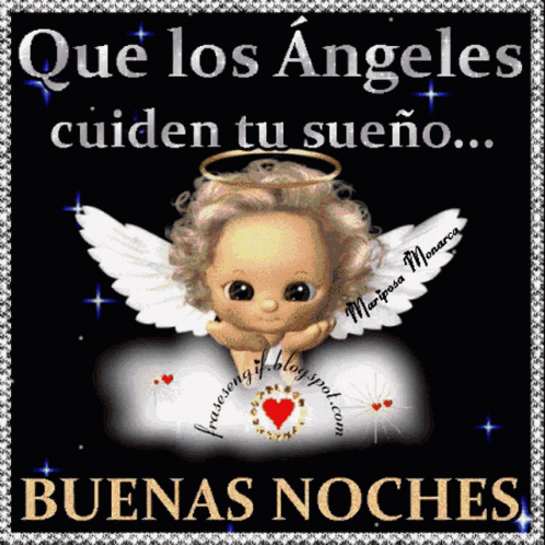 A Cartoon Angel With The Words Que Los Angeles Cuiden Tu Sueño GIF