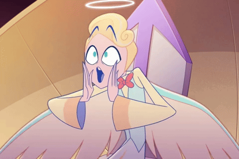 A Cartoon Angel With Wings And A Halo On His Head Looks Surprised GIF