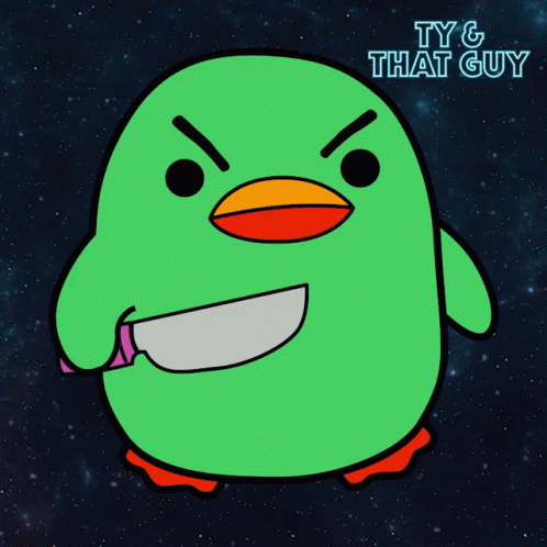 A Cartoon Angry Bird With A Knife In Its Mouth And The Words That 'S Strike One GIF