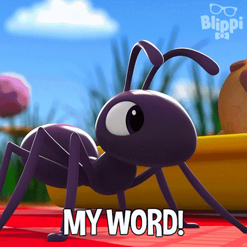 A Cartoon Ant Says My Word On A Red Table Cloth GIF
