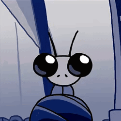 A Cartoon Ant With Big Black Eyes Is Looking At The Camera . GIF