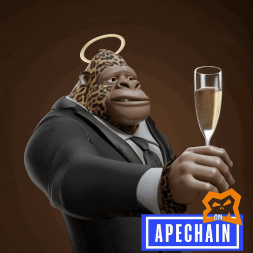 Cartoon Ape In Suit Holding Champagne Glass GIF