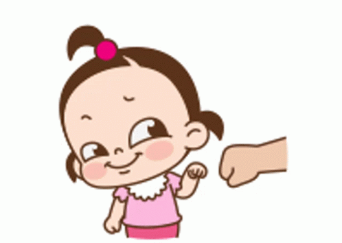 A Cartoon Baby Girl Is Holding A Man 'S Hand . GIF