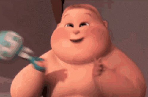 A Cartoon Baby Is Holding A Toothbrush And Smiling . GIF