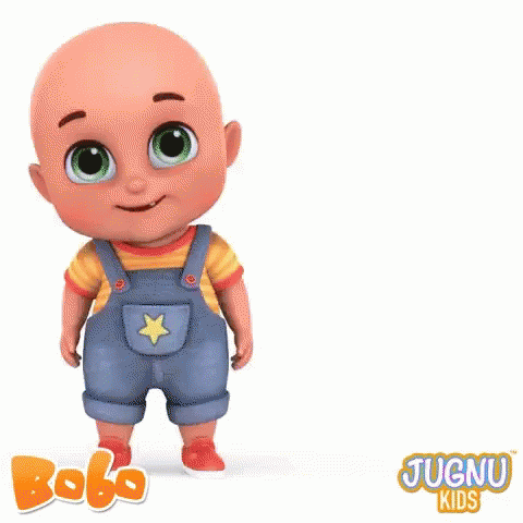 a cartoon baby is standing in front of a sign that says happy birthday