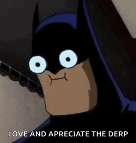 A Cartoon Batman With Big Eyes Is Making A Funny Face . GIF