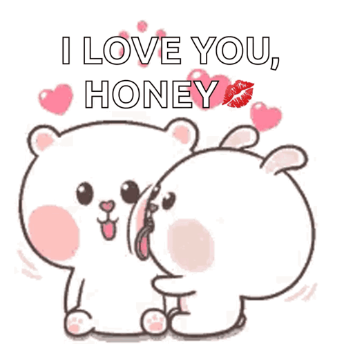 A Cartoon Bear And Rabbit Kissing With The Words I Love You Honey GIF