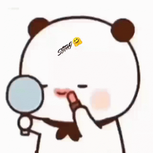 A Cartoon Bear Is Applying Lipstick And Looking At Himself In The Mirror GIF