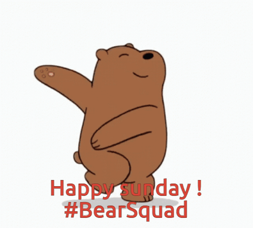 A Cartoon Bear Is Dancing With The Words Happy Sunday #Bearsquad GIF