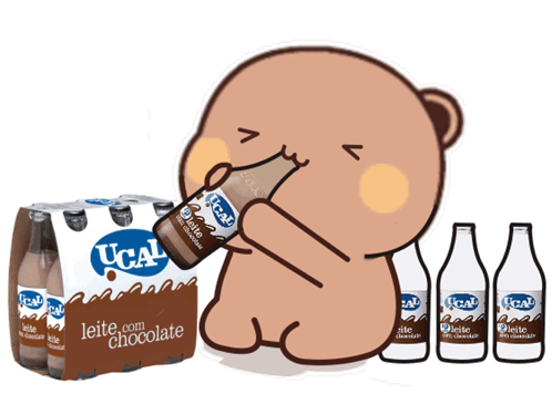 A Cartoon Bear Is Drinking A Bottle Of Ucal Chocolate Milk GIF