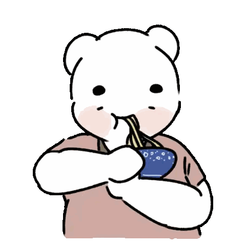 a cartoon bear is eating a bowl of noodles