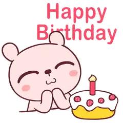 a cartoon bear is holding a birthday cake with a candle and the words happy birthday above it .