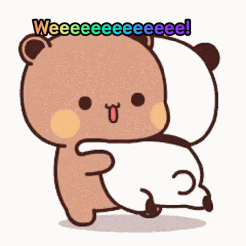 A Cartoon Bear Is Hugging A Panda Bear With The Words Weeeeeeeee ! Written On The Bottom . GIF