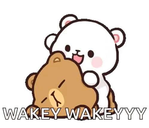 A Cartoon Bear Is Hugging Another Bear With The Words Wakey Wakeyy Written On The Bottom GIF