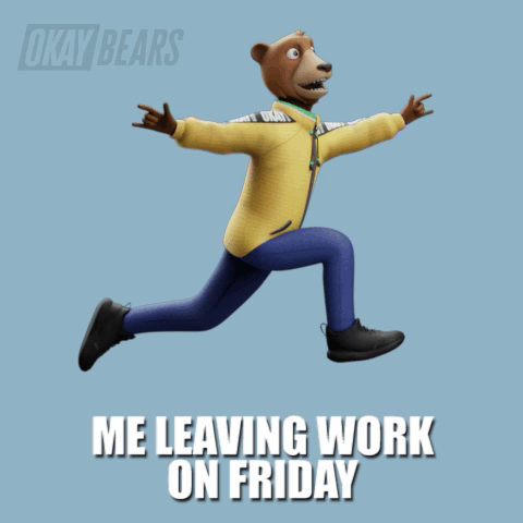 Cartoon Bear Jumping With Leaving Work Friday GIF