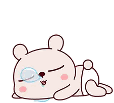 a cartoon bear is laying on its back with its eyes closed and a tear coming out of its nose .