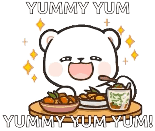 A Cartoon Bear Is Sitting At A Table Eating Food And Drinking A Cup Of Tea . GIF