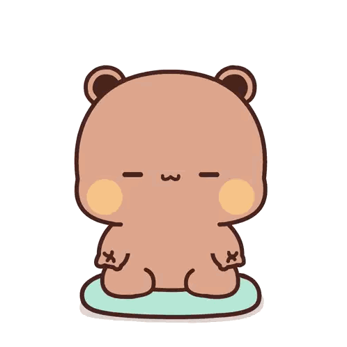 a cartoon bear is sitting on a green pillow with its eyes closed