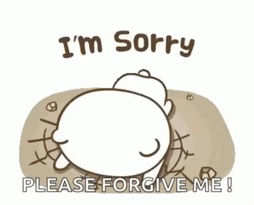 A Cartoon Bear Is Sitting On Top Of A Pile Of Rocks And Asking For Forgiveness . GIF