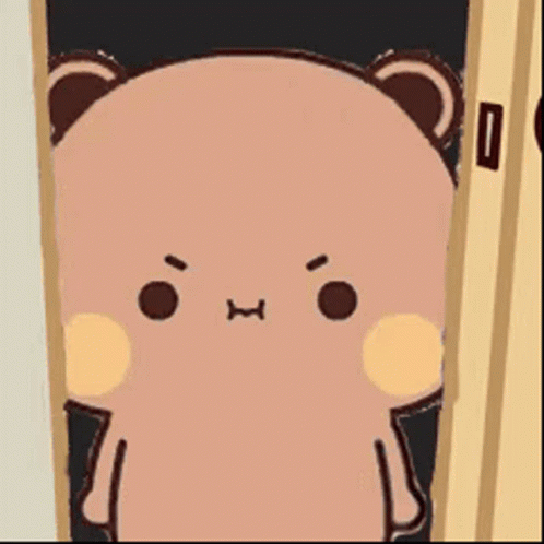 A Cartoon Bear Is Standing In A Doorway Looking At The Camera . GIF