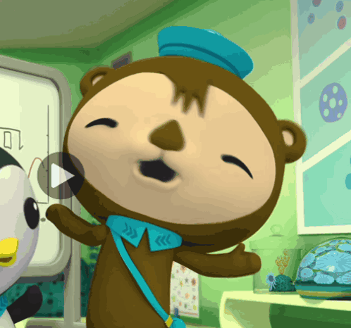 A Cartoon Bear Is Standing In Front Of A White Board With The Number 10 Written On It GIF
