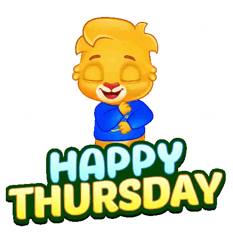 a cartoon bear is standing in front of the words happy thursday .