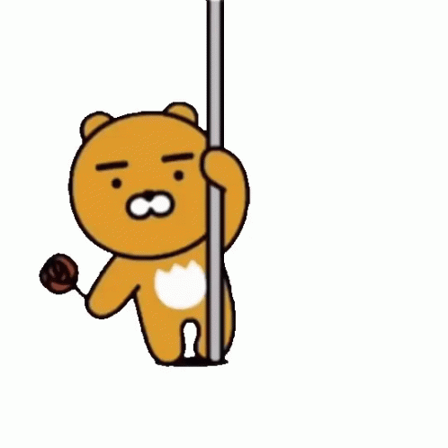 A Cartoon Bear Is Standing On A Pole Holding A Flower . GIF