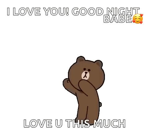 A Cartoon Bear Is Surrounded By Red Hearts And Says `` I Love You Good Night Babe Love U This Much '' GIF
