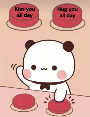 A Cartoon Bear Pushing A Button That Says Kiss You All Day GIF