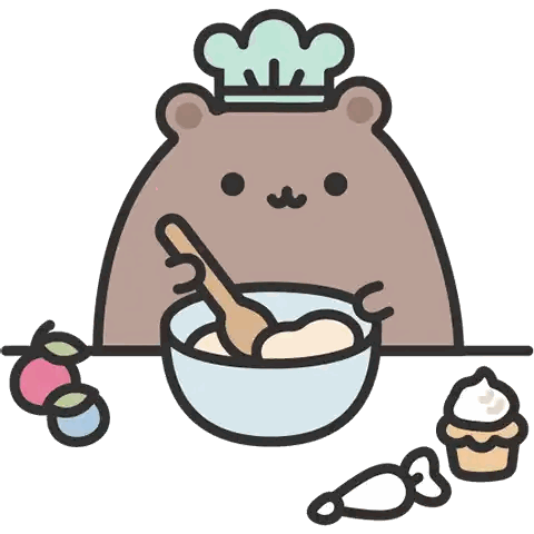 a cartoon bear wearing a chef 's hat is mixing something in a bowl