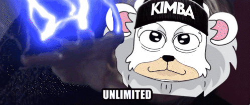 A Cartoon Bear Wearing A Hat That Says Kimba On It GIF