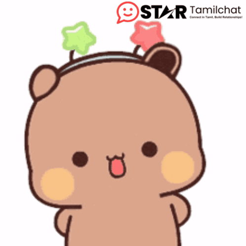 A Cartoon Bear Wearing A Headband With Stars On It And The Words Star Tamilchat On The Bottom GIF