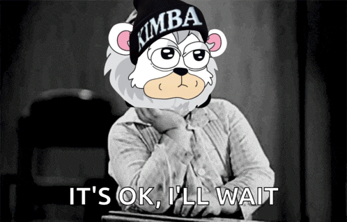 A Cartoon Bear Wearing A Kimba Hat Says It 'S Ok I Ll Wait GIF