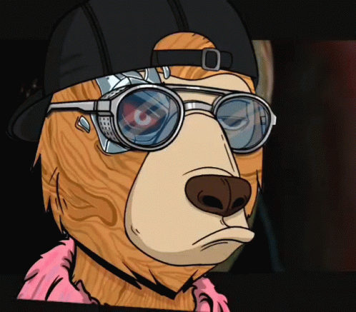 A Cartoon Bear Wearing Glasses And A Hat With The Letter C On It GIF