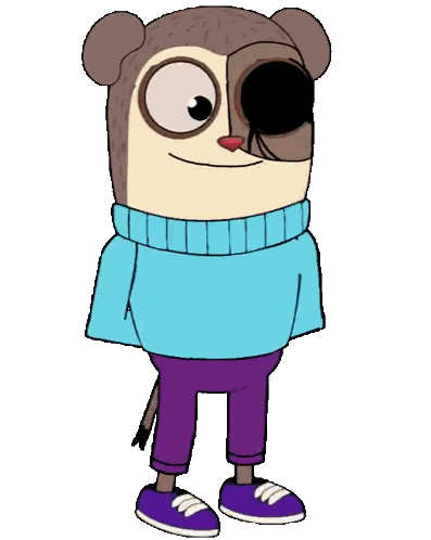 a cartoon bear wearing sunglasses and a blue sweater