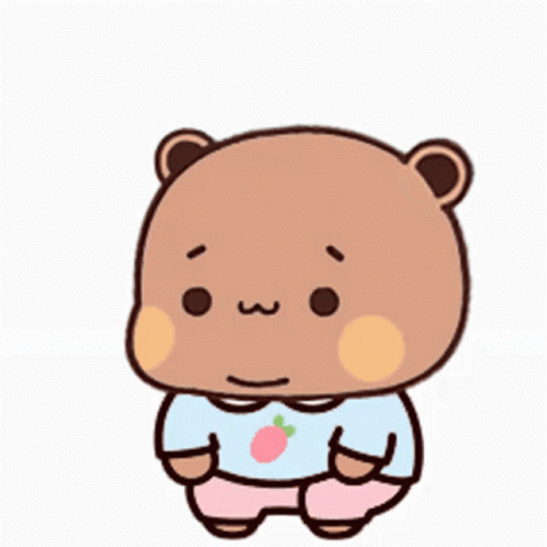A Cartoon Bear With A Very Large Belly Is Wearing A Blue Shirt And Pink Shorts . GIF